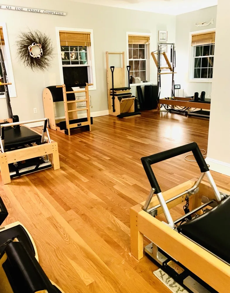 Close-up detail of reformer shoulder rests at The Pilates Room